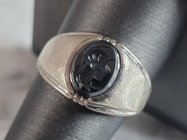 Mens Vintage Estate Sterling Silver Intaglio Clarke Coombs Ring