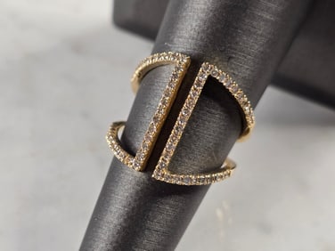 Womens Vintage Estate 14K Yellow Gold Modernist Diamond Ring
