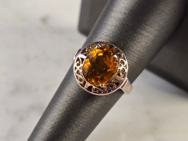 Womens Vintage Estate Sterling Silver Citrine Ring
