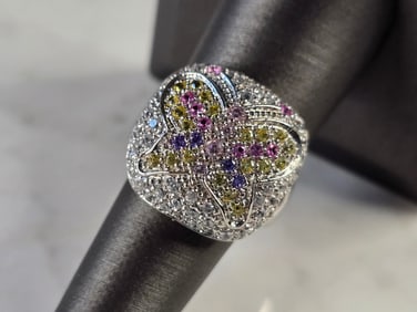 Womens Sterling Silver CZ Butterfly Ring