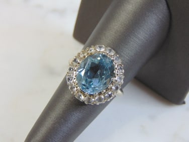Womens Vintage Estate 14K White Gold Topaz Ring