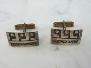 Mens Vintage Estate Sterling Silver Modernist Cufflinks