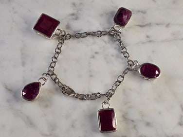Womens Vintage Estate Sterling Silver Natural Ruby Bracelet