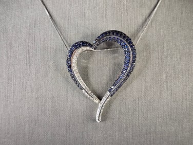 Womens Vintage Estate Sterling Silver CZ Heart Pendant W/ Necklace