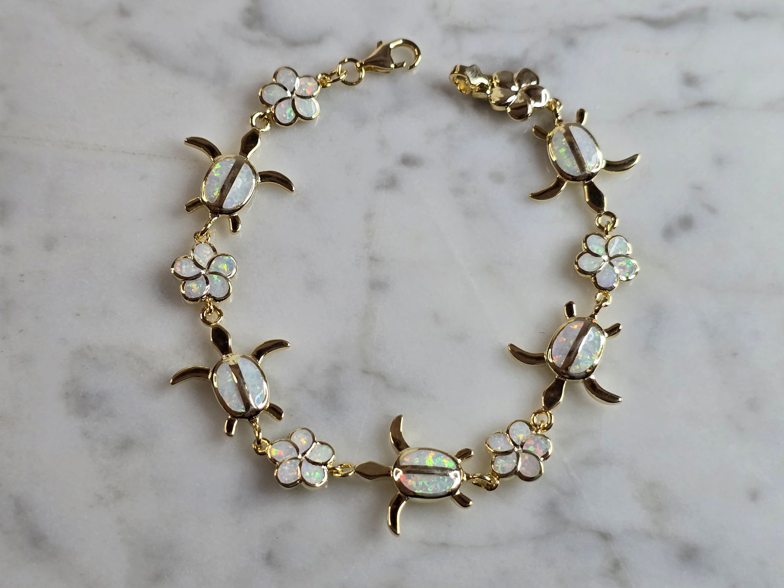 Womens Sterling Silver Gold Tone Opal Sea Turtle Bracelet (1 of 5)