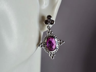 Pr Womens Vintage Estate Sterling Silver Pink Topaz Earrings