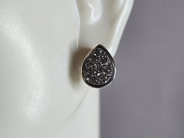 Womens Vintage Estate Sterling Silver Druzy Earrings