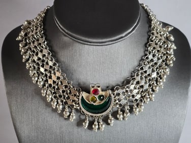 Womens Vintage Estate Sterling Silver Choker Bib Necklace