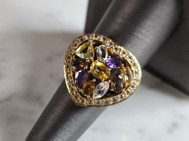 Womens Vintage Estate Sterling Silver Gold Tone Heart Ring