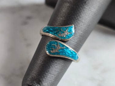 Womens Vintage Estate Sterling Silver Enamel Siam Ring