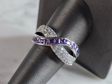 Womens Vintage Estate Sterling Silver Amethyst CZ Ring