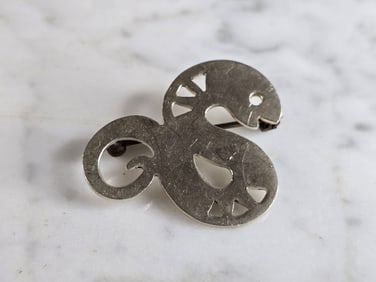 Womens Vintage Estate Sterling Silver Modernist Snake Brooch