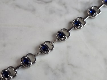 Womens Vintage Estate Sterling Silver Modernist Sapphire Bracelet