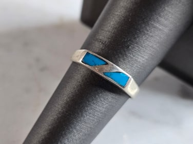 Womens Vintage Estate Sterling Silver Modernist Turquoise Ring