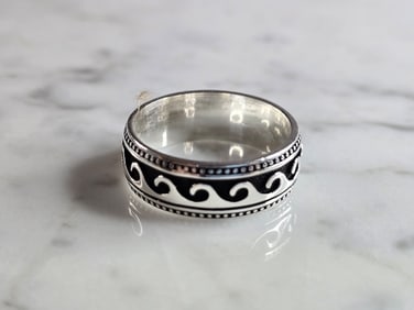 Mens Estate Sterling Silver Modernist Tsunami Wave Ring