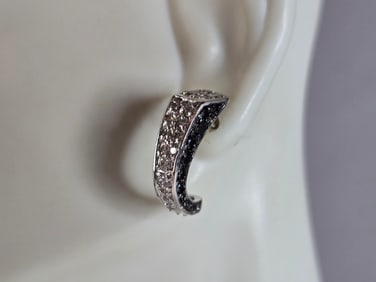 Womens Vintage Estate Sterling Silver Modernist CZ Earrings