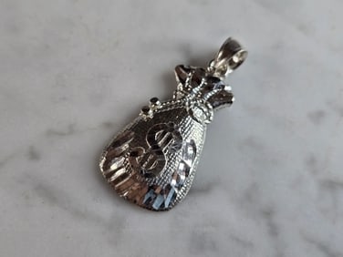Vintage Estate Sterling Silver Money Bags Dollar Sign Pendant