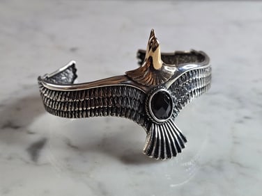 Sterling Silver Modernist Eagle Bird Cuff Bracelet