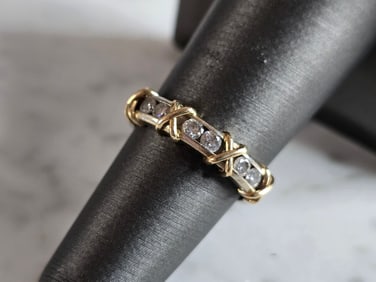 Womens Vintage Estate 14k White & Yellow Gold Diamond Ring