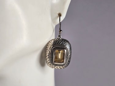 Womens Vintage Estate Sterling Silver Modernist Earrings