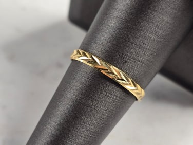 Womens Vintage 14K Yellow Gold Etched Italian Wedding Band Ring