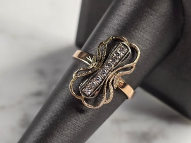Unique Womens Vintage Estate 14k Yellow Gold Diamond Ring