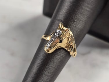 Womens Vintage Estate 10k Yellow Gold Horse Ring