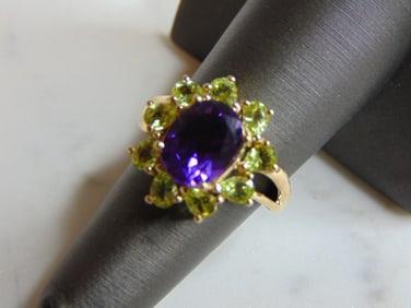 Womens Vintage Estate 14k Gold Amethyst Andradite Ring