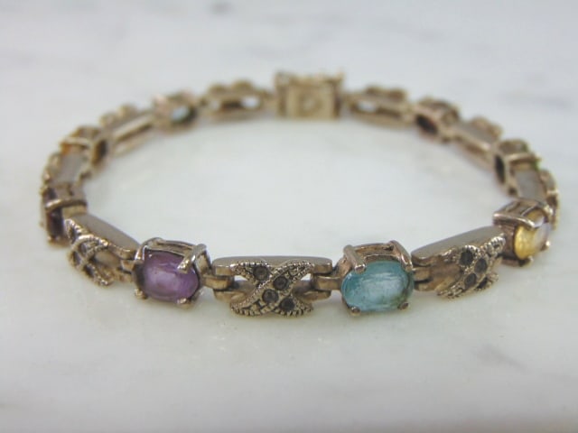 Womens Vintage Sterling Silver Multi Stone Bracelet (1 of 4)