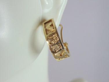 Womens Vintage Estate Modernist 14K Gold Earrings