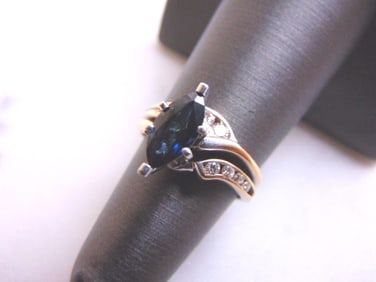 Womens Estate 14K White Gold Sapphire & Diamond Ring