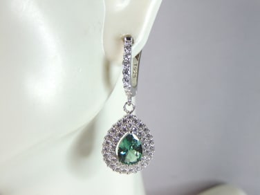 Womens Vintage Estate Sterling Silver Dangle CZ Earrings