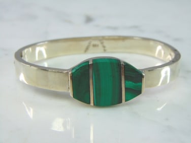 Womens Vintage Sterling Silver Malachite Bracelet