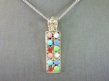 Womens Sterling Silver Multi-Stone Pendant & Necklace