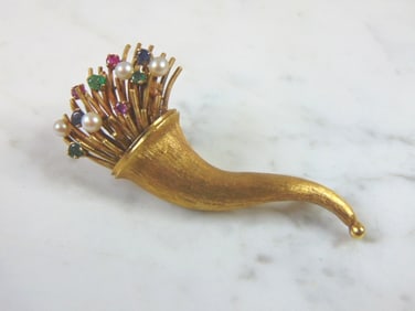 Women Vintage Estate 18k Gold Brooch 19.9g