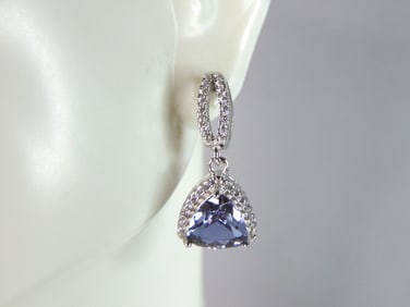 Womens Vintage Estate Sterling Silver Dangle CZ Earrings