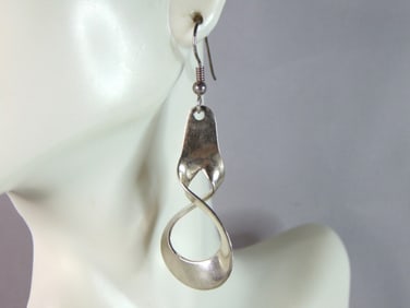 Womens Vintage Estate Sterling Silver Modernist Dangle Earrings