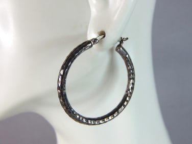 Womens Vintage Estate Sterling Silver Hoop Earrings