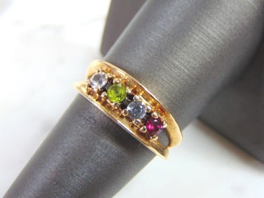 Womens Vintage Estate 10K Gold Diamond & Gemstone Ring