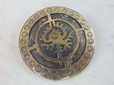 Womens Vintage Sterling Silver Southwestern Brooch