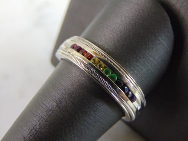 Mens Vintage Estate 14k White Gold LGBTQ Wedding Ring