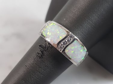 Womens Sterling Silver Modernist Opal Ring