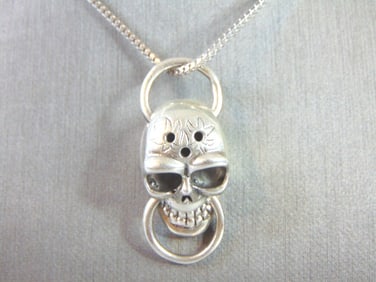 Sterling Silver Gothic Skull Pendant w/ Necklace