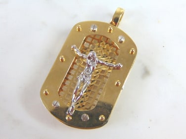 14K Yellow & White Gold Religious Cross Pendant