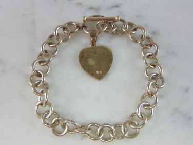 Womens Vintage Sterling Silver Heart Charm Bracelet
