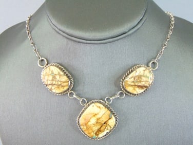 Womens Vintage Estate Sterling Silver Jasper Necklace