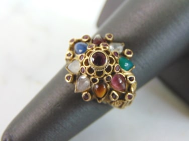 Womens Vintage Estate 14K Yellow Gold Multi Stone Ring