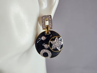 Womens Vintage Estate Sterling Silver Enamel Earrings