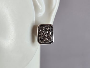 Womens Vintage Estate Sterling Silver Druzy Stud Earrings