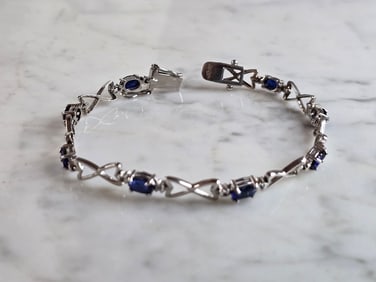 Womens Vintage Estate Sterling Silver Sapphire Modernist Bracelet